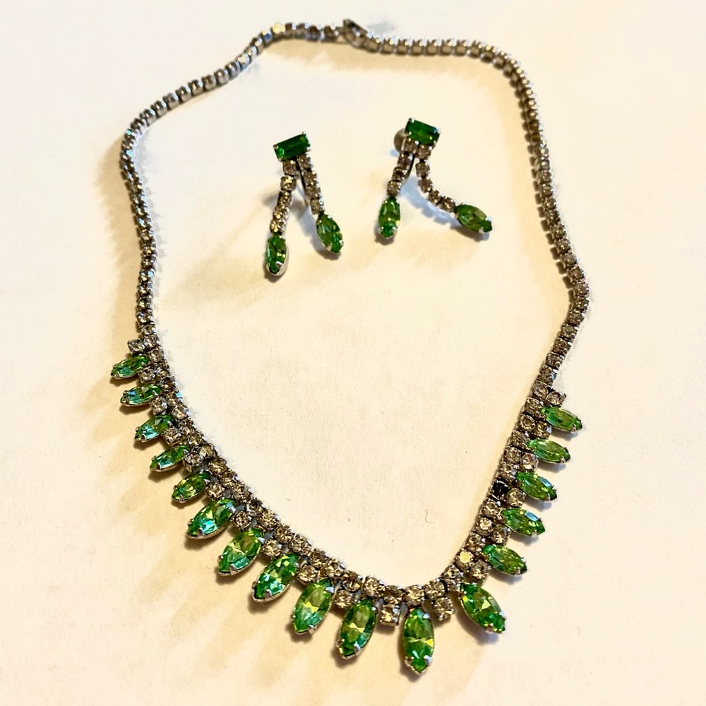 Vintage 60s rhinestone necklace and earrings